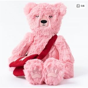 Slumberkin Plush Pink Teddy Bear with Red Messenger Bag - Kids Stuffed Animal